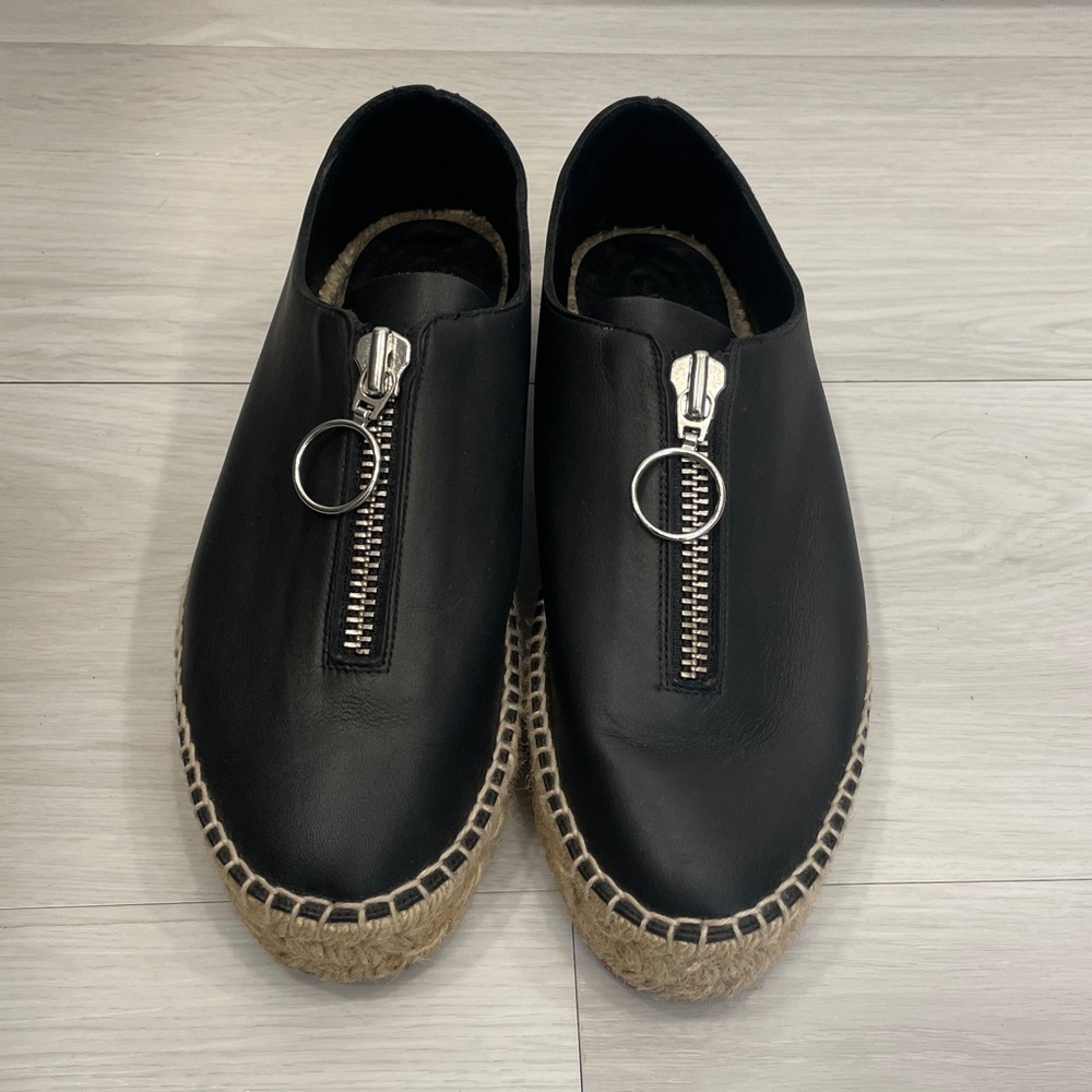 Alexander Wang Black Leather Espadrille Shoes Size 38